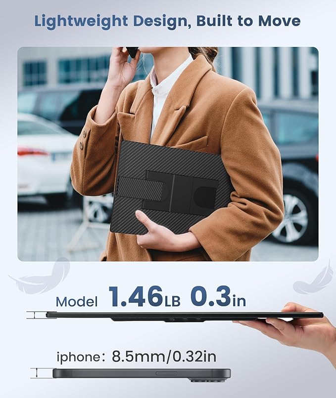 Synnov Portable Monitor, 16" 1200P FHD Laptop Screen Extender, 360° Rotating Detachable Stand, Plug&Play Travel Monitor for Laptop, Ultra-Slim & Zero-Frame Dual Screen for Win/Mac/Android