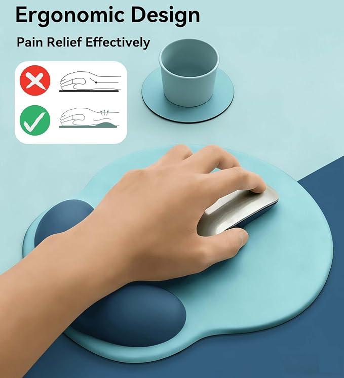 Ergonomic Mouse Pad with Wrist Rest,Mousepad with Wrist Support - Cute Gel Portable Mouse Pads for Desk Laptop,Computer,Office & Home Decor-(Teal Plants)
