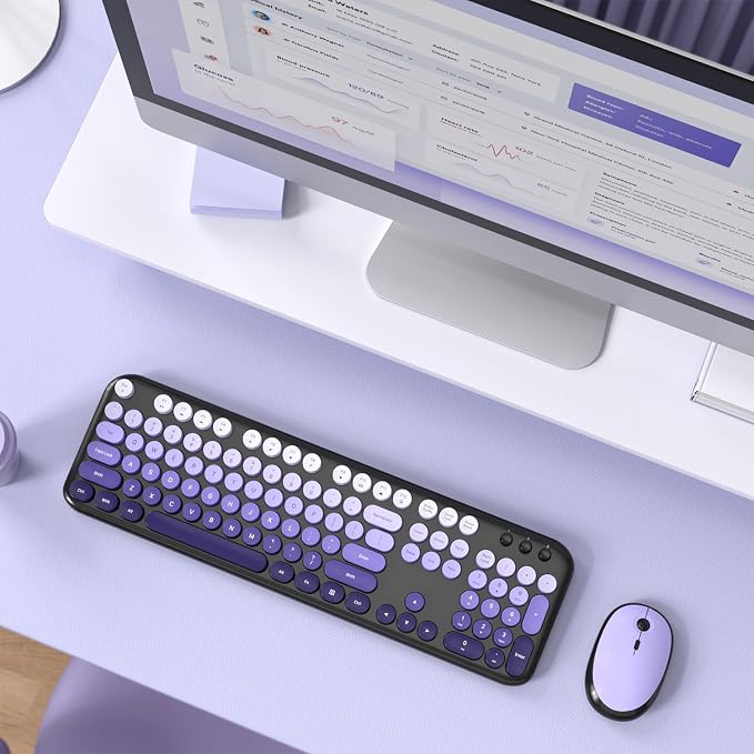 MOFII Wireless Keyboard and Mouse Combo, 2.4GHz Retro Typewriter Keyboard Full Size, Quiet Click Mouse, USB Receiver Plug and Play, for PC, Laptop, Desktop, Windows (Black Purple Gradient)