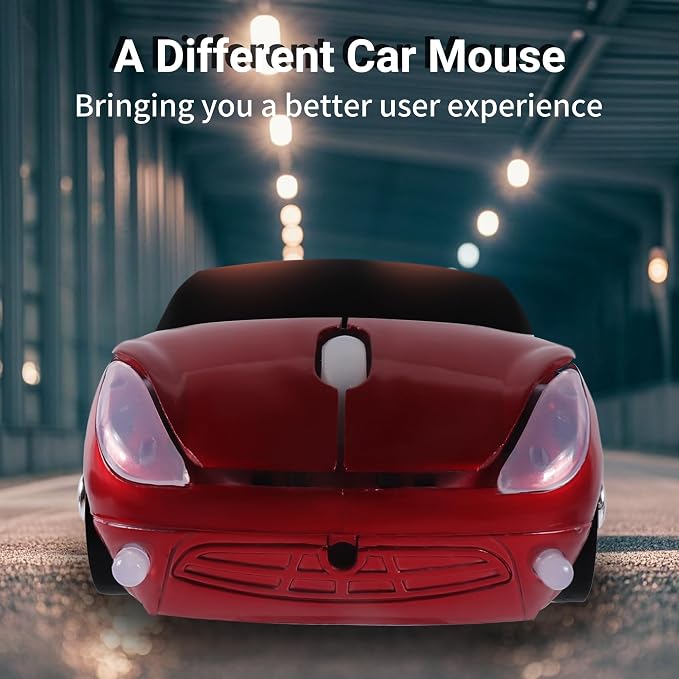 elec Space Wireless Mouse, 2.4GHz Car Wireless Mouse Cool 3D Sport Ergonomic Optical Cordless Mice with USB Receiver for PC Laptop Computer Women Small Hands (red)