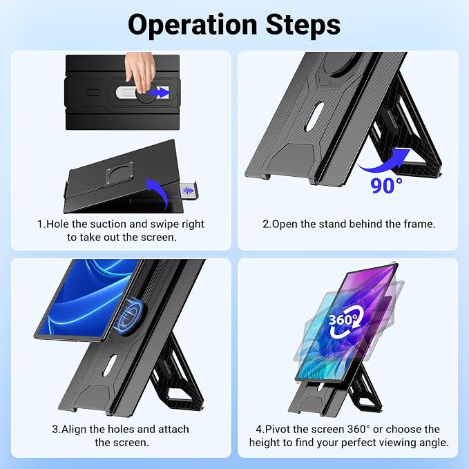 Ygretyrjh 16.1" Laptop Screen Extender, 1200P FHD Portable Monitor for Laptop, 360° Rotating, Plug & Play, Detachable Stand, Height Adjustable, Seamless Frame, Travel Monitor for Mac/OS/Win/Chrome/Dex