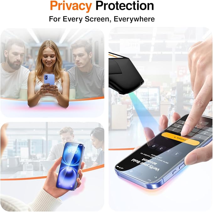 SMARTDEVIL 2 Pack Privacy Screen Protector for iPhone 16 Plus/iPhone 15 Plus, Anti-Spy Tempered Glass Film, 9H Hardness Military Grade Shatterproof, Easy to Install, Auto Bubble-Free and Dust-Free Box