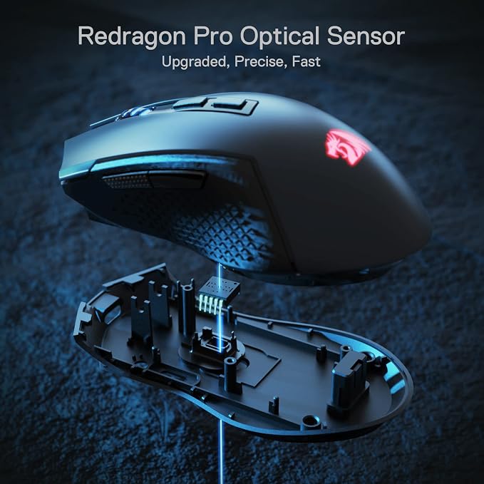 Redragon M693 Wireless Gaming Mouse, 8000 DPI Mice w/ 3-Mode Connection, BT & 2.4G Wireless, 7 Macro Buttons, Reliable Power Capacity for PC/Mac/Laptop
