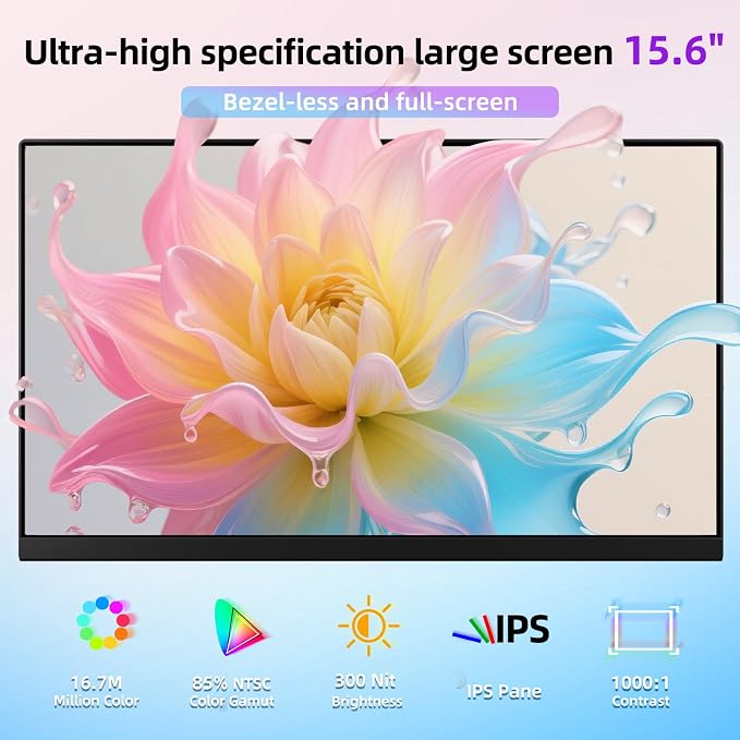 Laptop Screen Extender Dual Monitor - 15.6" Portable Monitor Detachable IPS 1080P FHD 85% NTSC Travel Screen USB-C HDMI Port Compatible with Wins Mac Chrome Dex Fits 13-17" Laptops