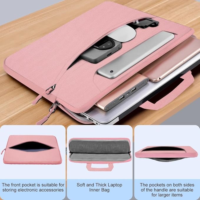 Hseok Laptop Shoulder Bag 17-17.3 inch Case, Durable Shockproof Protective Briefcase with Multi-Pockets Compatible with Lenovo Most 17-17.3 inch HP Acer Dell ASUS MSI Notebooks,Pink