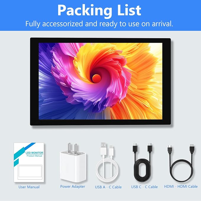 Small Monitor Touchscreen 7 Inch HD 1280x800 Type C HDMI Ports Mini Portable Monitor IPS LED Display for PC Laptop Ras Pi, Built-in Speakers