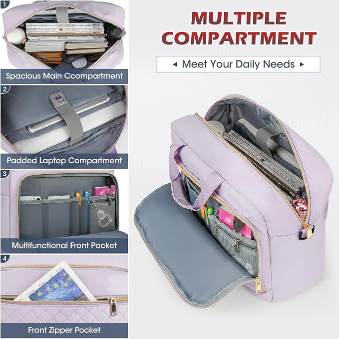 NEWHEY Laptop Bag 17.3 Inch Laptop Briefcase for Women Men Waterproof Shoulder Messenger Bag Padded Carry On Laptop Case Large College Computer Bag Professional Business Office Work Bag, Grey Purple