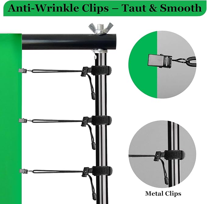 2 in 1 Green Backdrop Stand Kit, 6.5x6.5 ft Portable Dual Rod Stand kit with 6x7ft Green Backdrop-Premium Polyester for Video Streaming, Portrait Photoshoot, Wall Mounted, Parties