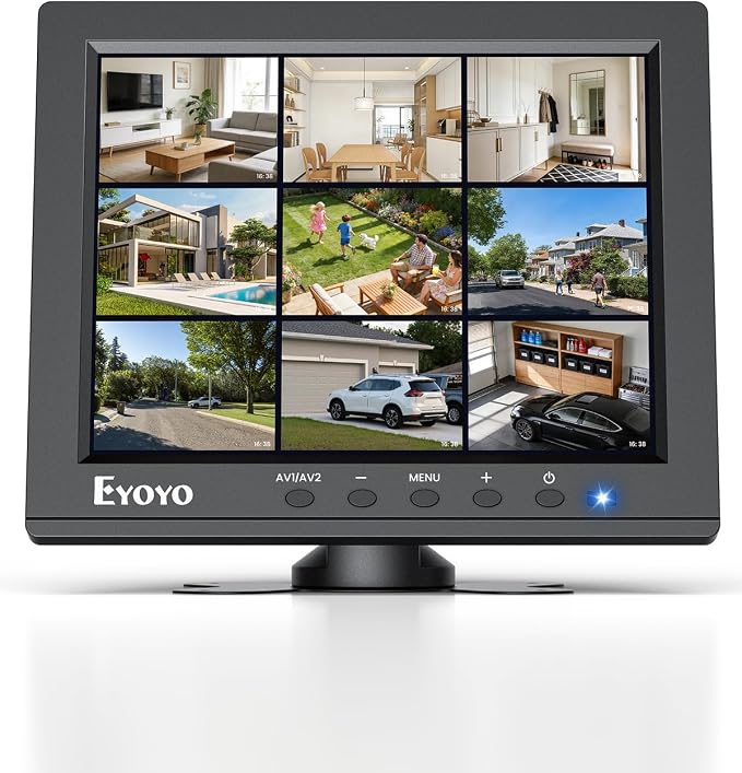 Eyoyo 8" Security Camera Monitor, 1024×768 4:3 Mini LCD Screen CCTV Monitors Display with HDMI VGA BNC AV USB, Small Video Monitor for PC, NVR, Raspbery Pi, RV & Kitchen, Built-in Speakers