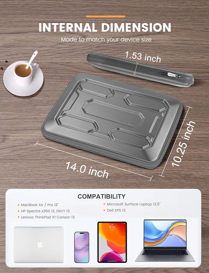 DOMISO 13.3 inch Laptop Sleeve with Handle Shockproof Computer Bag Waterproof EVA Protective Carrying Case for 13-13.3 inch Notebooks/13 MacBook Air/MacBook Pro Retina/Dell XPS 13/HP,Silver