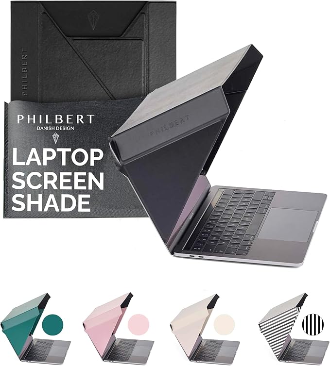 4-in-1 Laptop Screen Shade – Original Slim Hood – Sun, Privacy, Heat & Contrast Protection, Lightweight & Travel-Friendly, Fits 15–16” MacBook & PC, Patented, Black