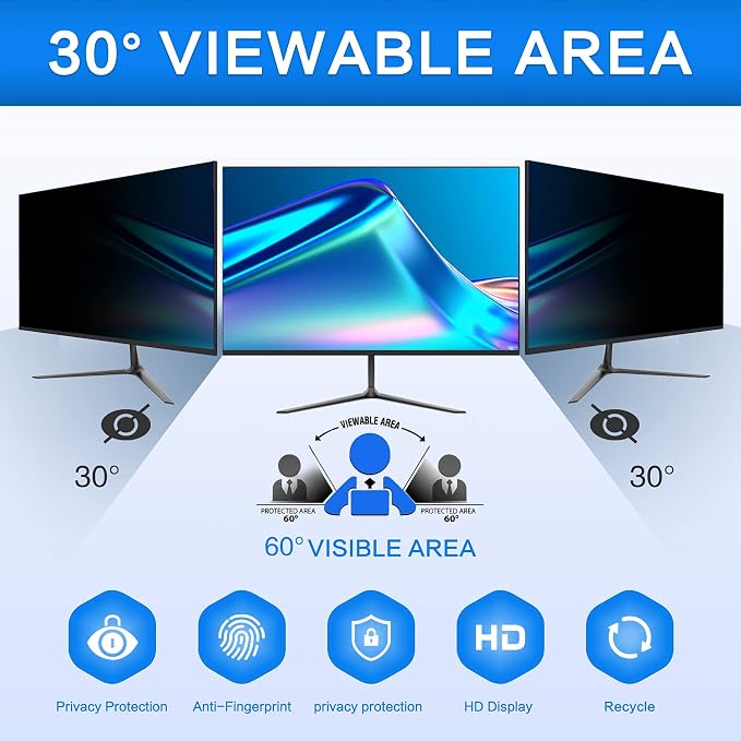 ZOEGAA 23.8 Inch Computer Privacy Screen Filter for 16:9 Widescreen Computer Monitor 20.75"x11.68", Computer Screen Privacy 23.8 inch and Anti Blue Light Anti Glare Protector