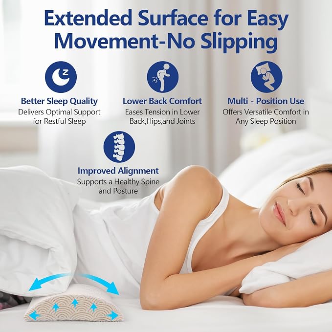 Cozyhealth - 3.15"H*23.6"L - Soft Lumbar Pillow for Sleeping, Memory Foam Back Lumbar Support Cushion for Lower Back Pain Relief Bed Waist Sleep Support Pillow for Side, Back Sleepers (White, Large)