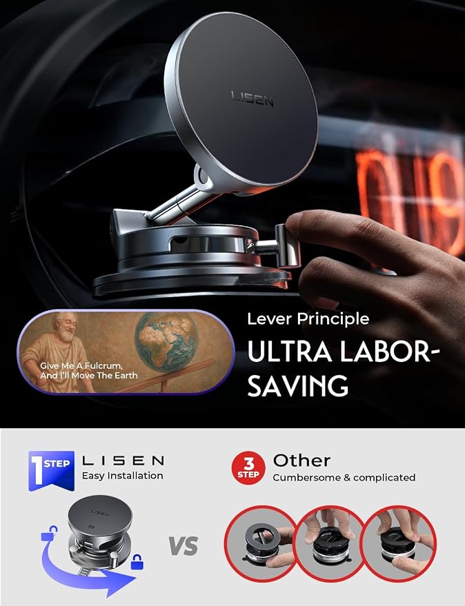 LISEN for 15W Magsafe Car Mount Charger, Magnetic Phone Holders for Your Car, Magnetic Wireless Car Charger, Suction Phone Mount for Car Accessories for iPhone 17 Pro Max 16 15 14 13 12, Pads & Mats