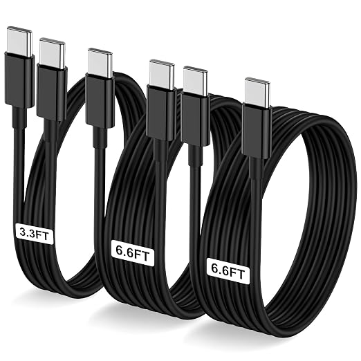 3-Pack Black [3.3FT+6.6FT+6.6FT] 60W USB C to USB C Cable, Type C Fast Charging Cable for iPhone Air 17 16e 16 15 Pro Plus Pro Max，for Galaxy S25, for iPad Pro/Air/mini, for MacBook Pro/Air and More