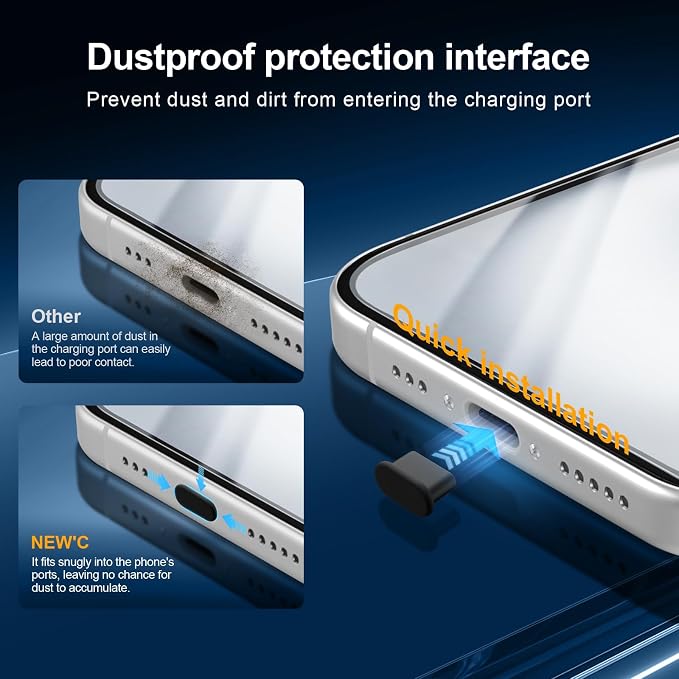 NEW'C 3x for iPhone 16 Plus Screen Protector (6.7 inches)+ 3x Camera Lens Protector, Sensor Protection, Case Friendly Tempered Glass Film + Dust Plug- Easy installation tool include