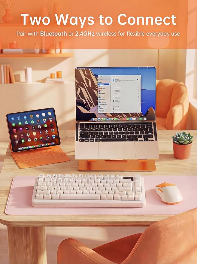 hunart H6 49g Wireless Mouse, Bluetooth & 2.4GHz Rechargeable Mouse, Lightweight Silent Ergonomic Mouse with USB-C Charging, Portable Right-Hand Office Mouse for Laptop, PC, MacBook, Office(Orange)