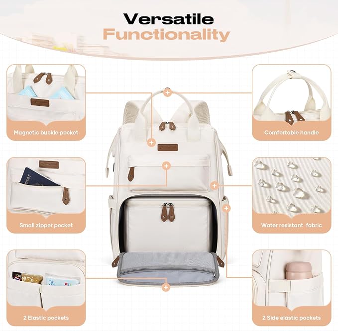 Maelstrom Travel Backpack for Women Men,Laptop Backpack Fits 15.6-17.3 Inch Laptop, Nurse/Work Bag with Insulated Lunch Box (Beige)