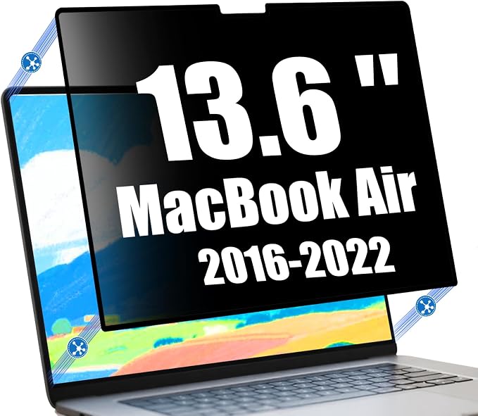 Privacy Screen Protector for MacBook Air 13.6 Inch (2022-2026, M2-M5) - Nano-Suction Removable Anti-Spy Filter, Blue Light Blocking, Ultra-Thin Design
