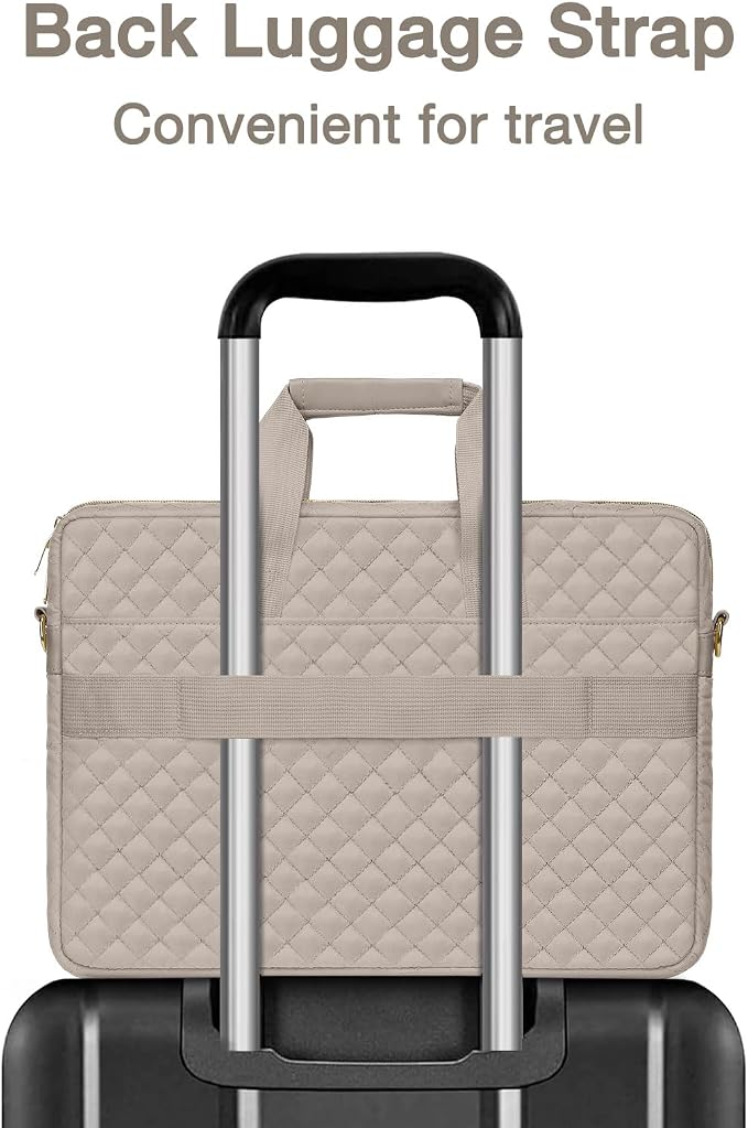 MOSISO 13-14 inch Laptop Bag, Laptop Briefcase Messenger Compatible with MacBook Neo 13 inch/Air 13.6/13 /Pro 13/14, Square Quilted Computer Bag Work Office Business with 3 Pockets&Strap, Taupe Brown