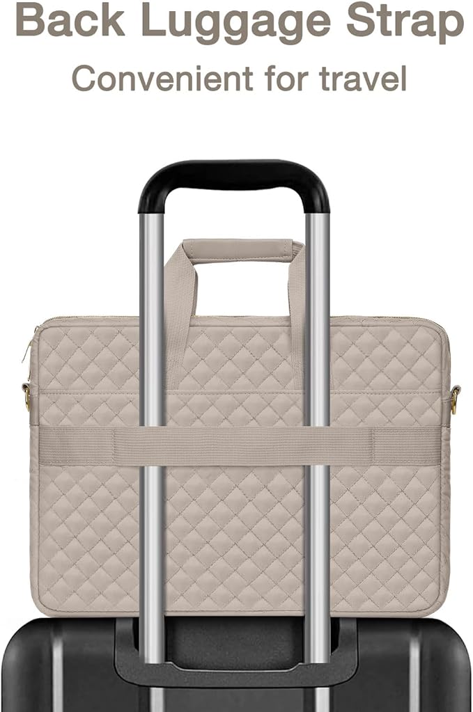 MOSISO 15-16 inch Laptop Bag, Laptop Briefcase Messenger Compatible with MacBook Pro 16/Air 15, HP, Dell, Lenovo, Square Quilted Computer Bag Work Office Business with 3 Pockets&Strap, Taupe Brown