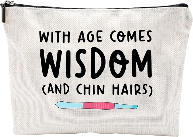 ZUYUROU Funny Makeup Bag for Women Birthday Gifts Best Friend Mom, Travel Cosmetic Pouch Organizer for Toiletries, With Age Comes Wisdom Humor Gift