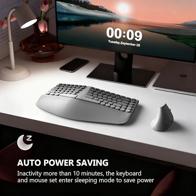 MOFII Wireless Ergonomic Keyboard & Mouse Combo – Split Curved Keyboard with Wrist Rest (All-Day Comfort) + Wireless Vertical Ergonomic Optical Mouse, Compatible with PC/Laptop/Desktop