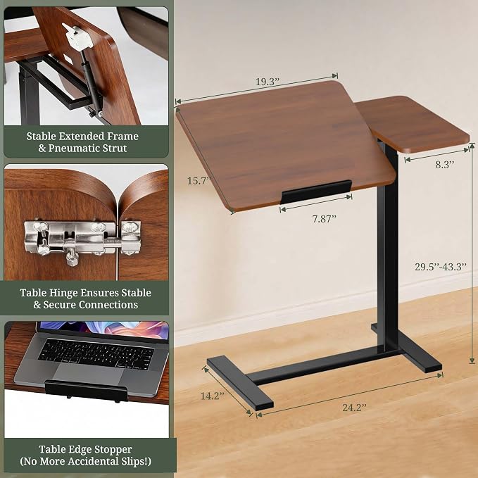 Mobile Standing Desk with Hidden Casters, Adjustable Height Desk, Portable Laptop Computer Table with Tilting Top, for Sit Stand Workstation, Compact and Sturdy for Home, Office, Dorm,Brown