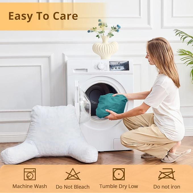 Sasttie Reading Pillow, Velvet Back Pillow for Bed Sitting Up, Adult Back-Rest Support Cushion with Arms for Sit Up on Couch, Sofa, and Floor, Dorm Essentials, Reading Accessories, Teal Blue