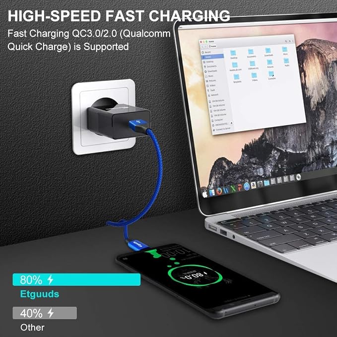 etguuds USB to USB C Cable 0.5ft, 2-Pack Short USB A to Type C Charger Cord Fast Charging for Samsung Galaxy A17 A16 A15 A26 A36 A56, S25 S24 S23 S22 S21 S20 S10 Note 20, for iPhone 17 16 15, Moto