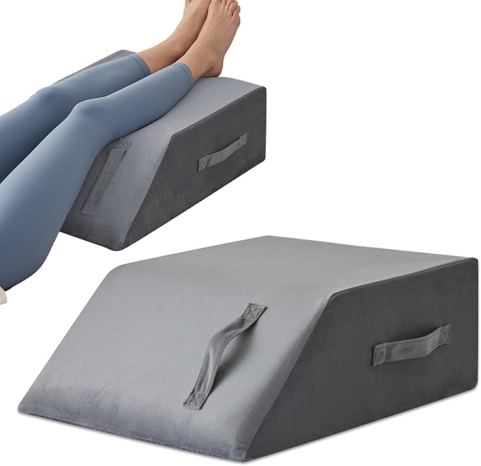 MEGCXIT Leg Pillow Elevation Blood Circulation, Leg Wedge for Elevation for Swelling, Leg Elevating Pillow for After Surgery, Memory Foam Foot Knee Pillow for Back Sleeping 24×22×8 Inch Grey Plush