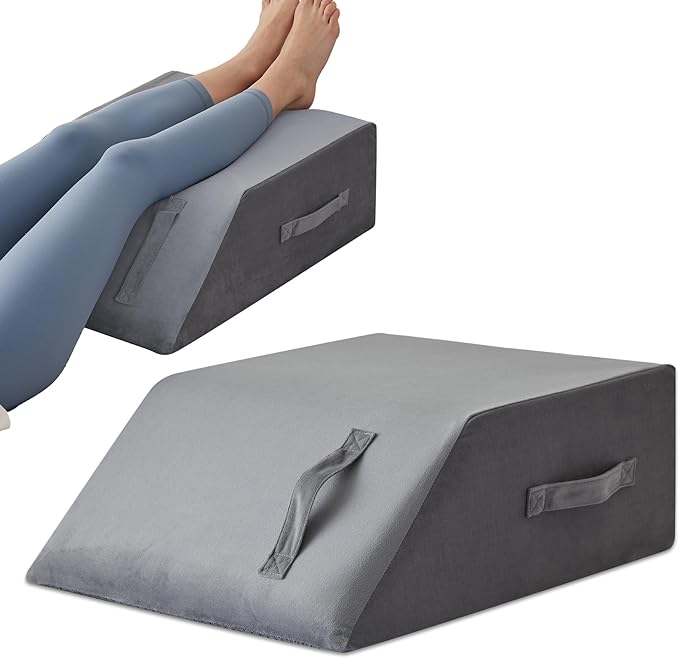 MEGCXIT Leg Pillow Elevation Blood Circulation, Leg Wedge for Elevation for Swelling, Leg Elevating Pillow for After Surgery Memory Foam Foot Knee Pillow for Back Sleeping 24×19×8 Inch Grey Plush