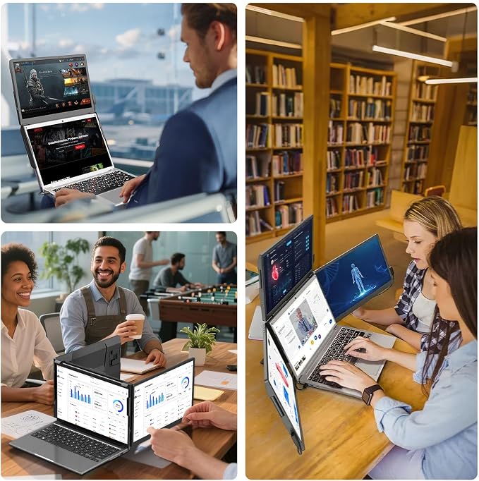 ADREAMER 13.3" Triple Screen Laptop Monitor Extender, Detachable 3 Screen Monitor for Laptop 13"-16", 1920x1200 IPS 16:10, 1 Cable for 3 Displays, Compatible with Wins/Mac.