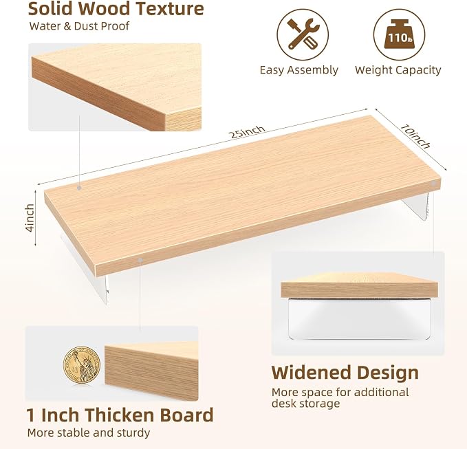 Monitor Stand Riser, Wood & Acrylic Computer Monitor Stand Desk Desktop Organizer Table For Home, Office Workspace, Laptop Riser, Printer, PC & TV Screen Riser