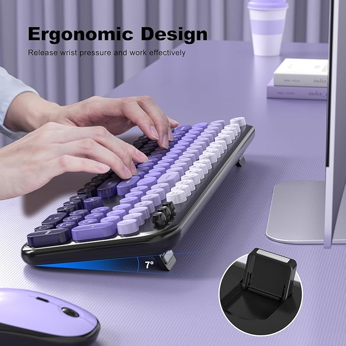 MOFII Wireless Keyboard and Mouse Combo, 2.4GHz Retro Typewriter Keyboard Full Size, Quiet Click Mouse, USB Receiver Plug and Play, for PC, Laptop, Desktop, Windows (Black Purple Gradient)