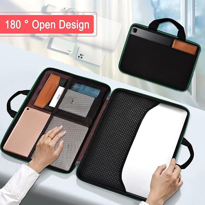 Hseok Laptop Case 13.3-14 inch Sleeve, TSA Computer Handbag Water-Resistant and Shockproof Bag Compatible with MacBook Pro/Neo 14", Mac Air/Pro 13.3" and 13"-14" Notebooks Chromebooks,Black-Green