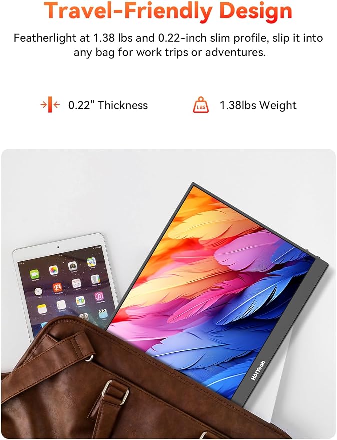 HotYeah Portable Travel Monitor, 16.1'' 144Hz 1080P FHD Portable Monitor, 106% sRGB HDR Display USB-C HDMI External Screen w/Smart Cover, 2nd Screen for Laptop, PC, Mac, Switch, PS5/4, Xbox