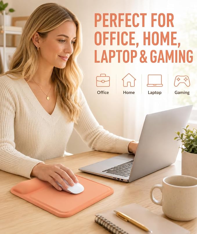 eulps Ergonomic Mouse Pad with Wrist Rest, Gel Mousepad with Soft Wrist Support, Non-Slip PU Base, Smooth Surface Mouse Pad for Wrist Pain Relief, Computer Laptop Office Home & Gaming (Orange)