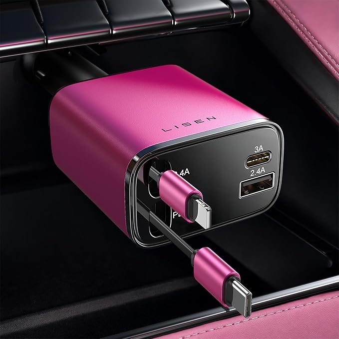 Retractable Car Charger 4 in 1, Fast Car Phone Charger with Cord 31.5Inch, USB C and Apple Car Adapter, Compatible with iPhone 17 16 15 14 13 12