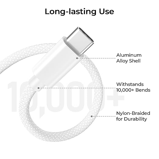 Basesailor for iPhone 17 16 Pro Max Charger Cord,USB to USB C Cable,Type C Charging Power Cord for Apple 17e 15 iPad 10 Air 4 5,Samsung Galaxy S26 S25 S24 S23,White,2Pack 3.3FT(1M)