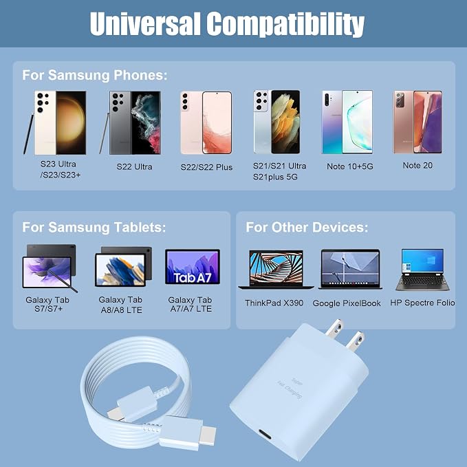 Fast Charger Type C,25W S23 Ultra Charger PD/PPS USB C Super Fast Charging Block&10FT Long Type C Cable Cord for Samsung Galaxy S26/S25/S24/S24+/S24 Ultra/S23/S23+/S23 Ultra/S22/S22+/S22 Ultra/S21/S20
