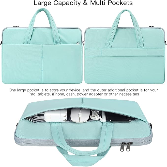 17.3 Inch Laptop Shoulder Sleeve Bag, Girls Women Briefcase Handbag for HP Envy 17 17t/Pavilion 17, Dell Inspiron 17/G3 G7 17.3, Lenovo ideapad L340, Acer Aspire 17.3, ASUS ROG MSI GS75 17.3 Case,Mint