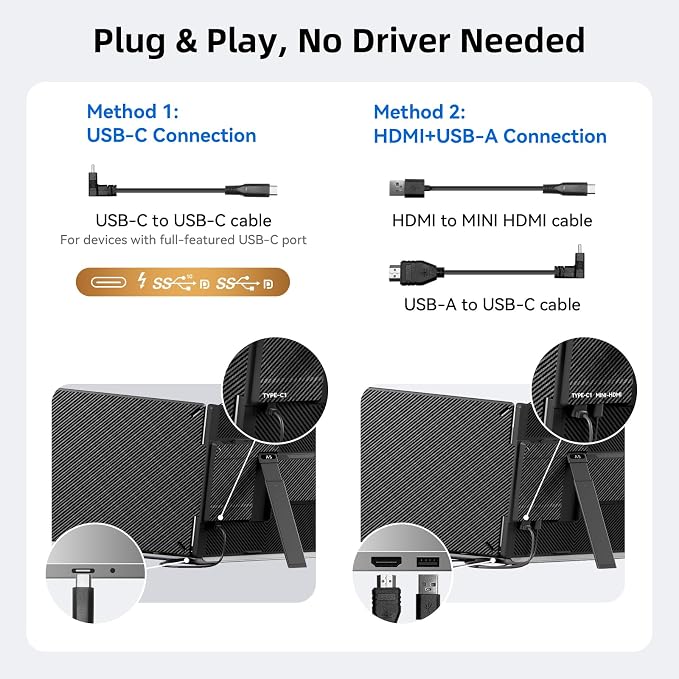 Laptop Screen Extender 14", FHD 1080P Portable Monitor for Laptop, Light Monitor Extender Plug&Play, IPS Display Computer Monitor for Laptop 13-17” (Screen Length: 11.81"-16.14") for Travel Work