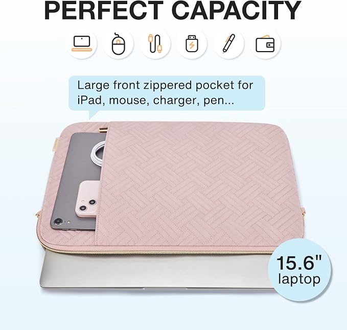 BAGSMART Laptop Case with Pocket, Protective Water-Resistant Laptop Sleeve Bag for Women, Lightweight Computer Case, 15-16 inch, Pink