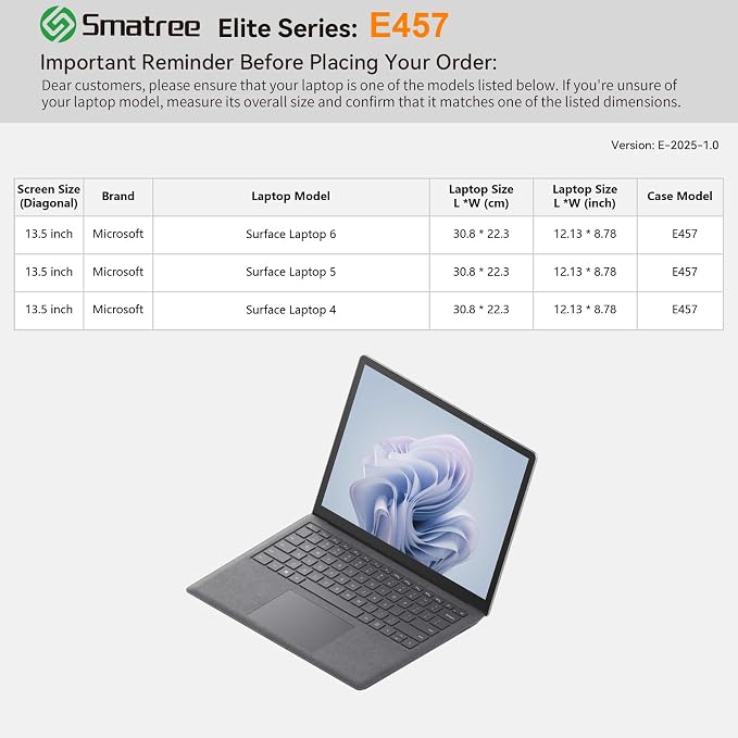 Smatree Laptop Sleeve for 13.5 inch Microsoft Surface Laptop 6/5/4, Case with Accessory Pocket, YKK Zipper, Patented Shockproof Design, Green (E457G)