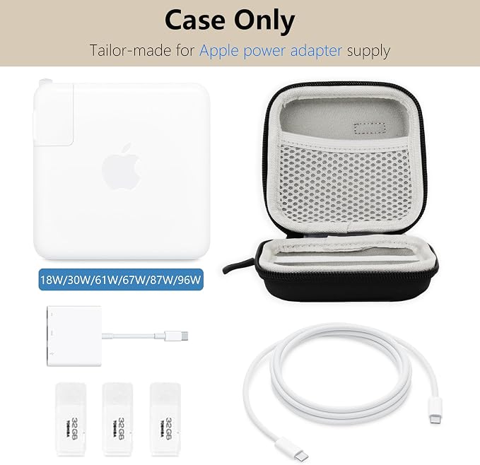 Charger Case for Macbook, Portable Tech Electronic Organizer Bag, Small Travel Storage Pouch for Laptop Accessories, MacBook Power Adapter, Charging Cords, USB Drives (Black-Oxford, M)