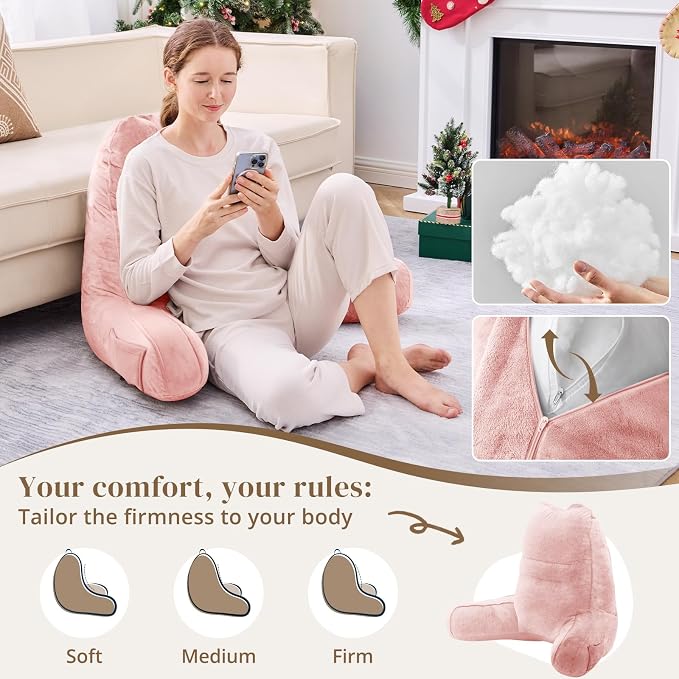 Sasttie Reading Pillow, Pillows for Reading or Relaxing – Ergonomic Support for Head, Neck, Back, and Lumbar, 23-Inch, Peach Pink