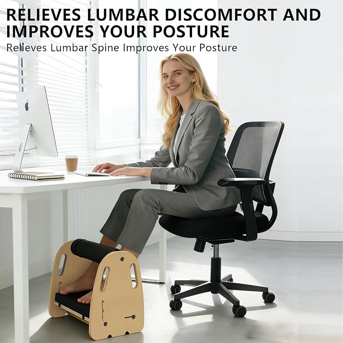 Adjustable Wooden Under Desk Foot Rest｜15.75” Height｜Detachable｜Interchangeable Leather & Massage Pads｜for Office/Home/Gaming/Study Desk Essentials - Purple
