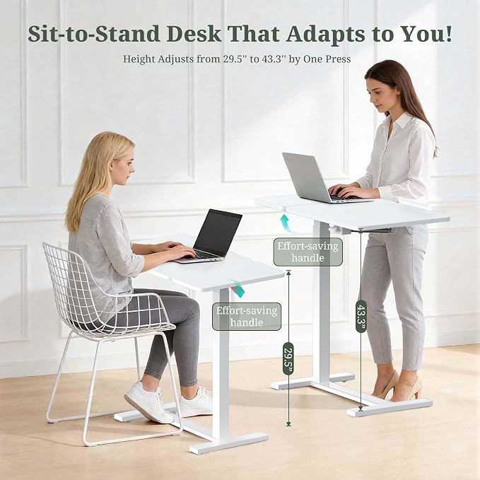 Mobile Standing Desk with Hidden Casters, Adjustable Height Desk, Portable Laptop Computer Table with Tilting Top, for Sit Stand Workstation, Compact and Sturdy for Home, Office, Dorm, White