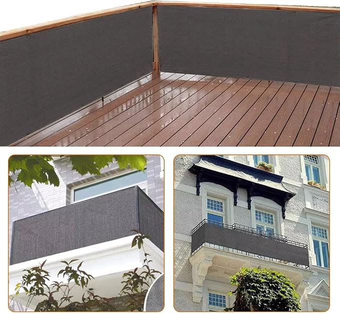 3x19Ft Balcony Privacy Screen, Apartment Railing Cover for Sunshade Wind & UV Protection, Outdoor Privacy Fence Screen for Patio, Terrace, Porch & Poolside Protection (Dark Grey)
